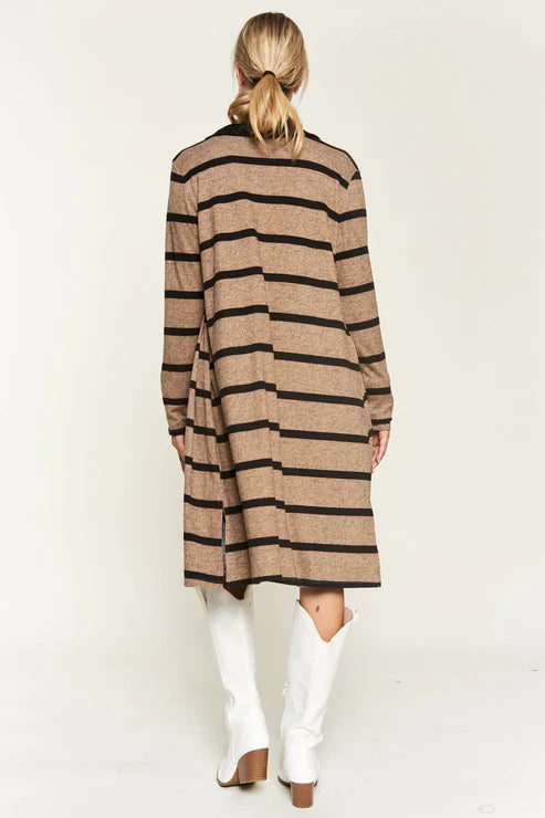 Stripe Open Front Lightweight Boutique Layering Cardigan