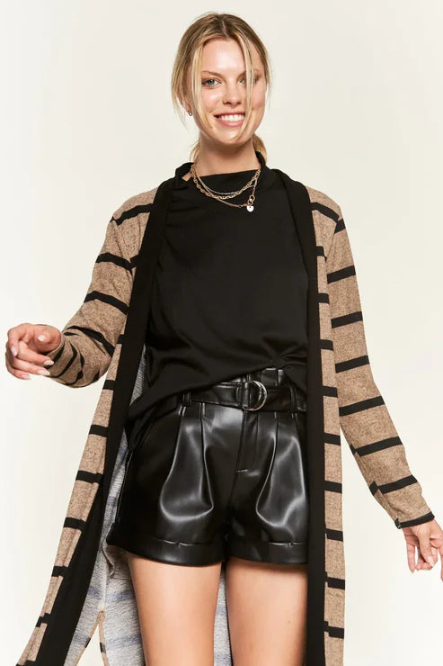 Stripe Open Front Lightweight Boutique Layering Cardigan