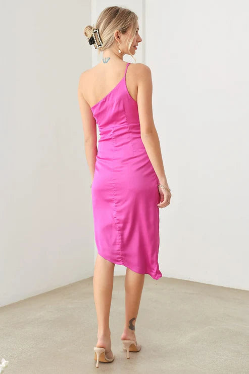 One Shoulder Wrap Dress-Orchid